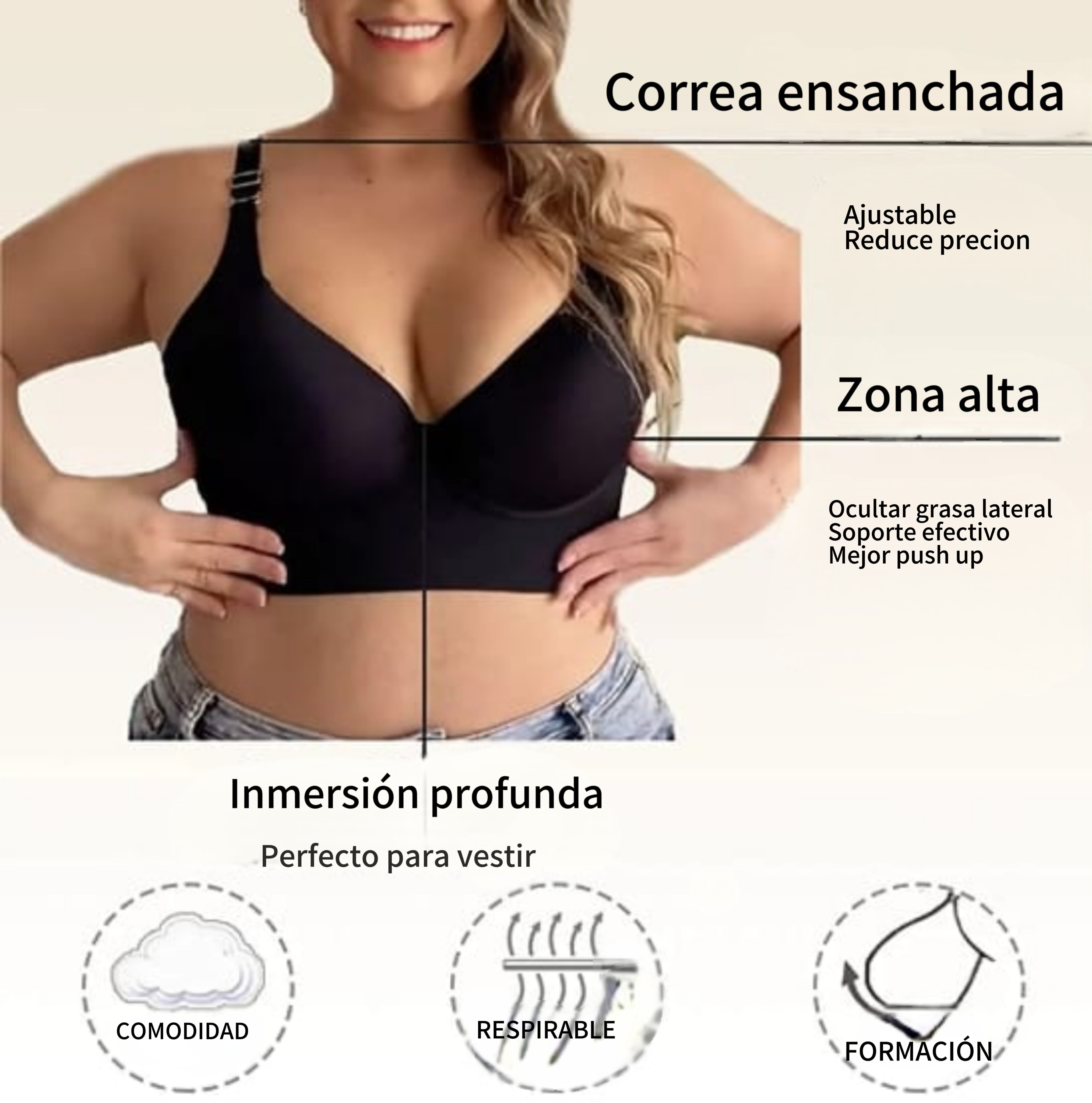 🔥Oferta Exclusiva 🔥Sujetador Suavizante Con Espalda Push-Up (PAQUETE DE 2)